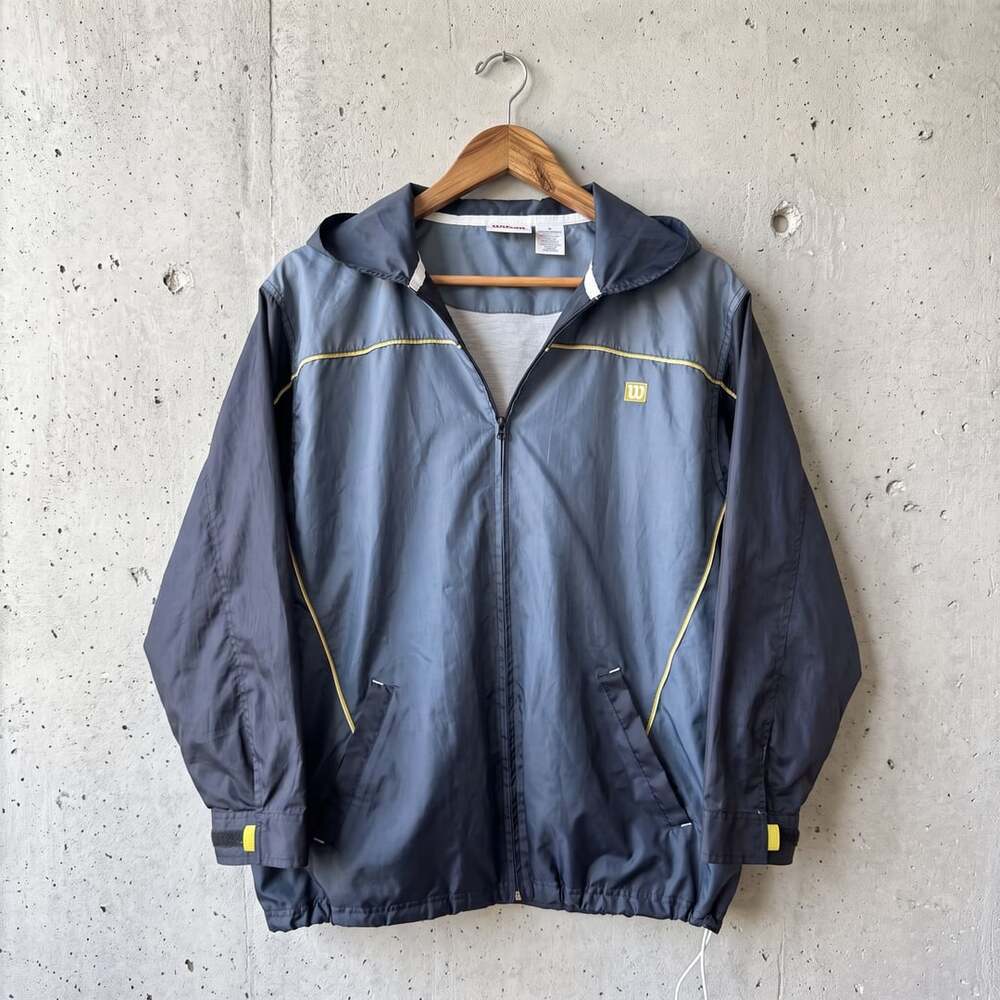 Wilson Windbreaker Jacket Size L Blue Gray Hooded Y2K Full Zip